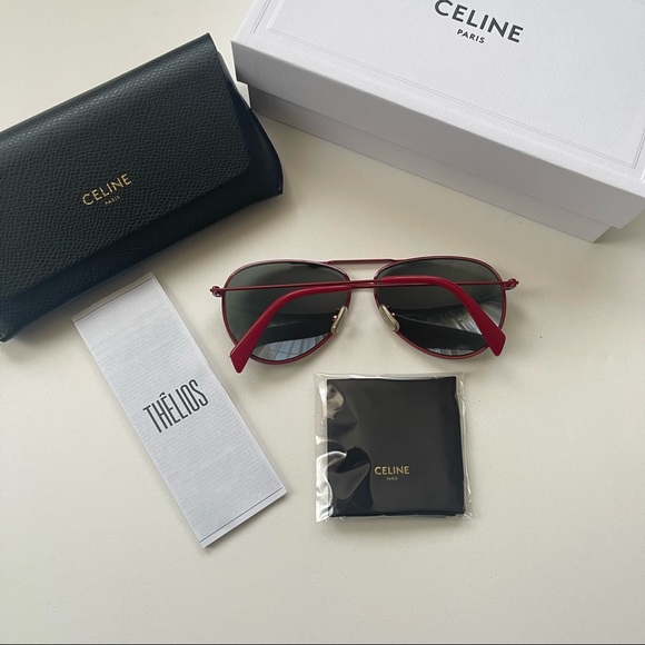 Celine 59mm Shinny Red & Green Pilot Sunglasses New Comes With Box, Case & Cloth main image 15